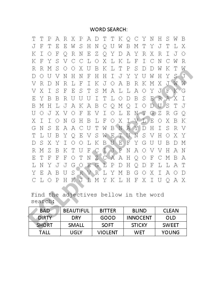 Adjectives Word Search worksheet