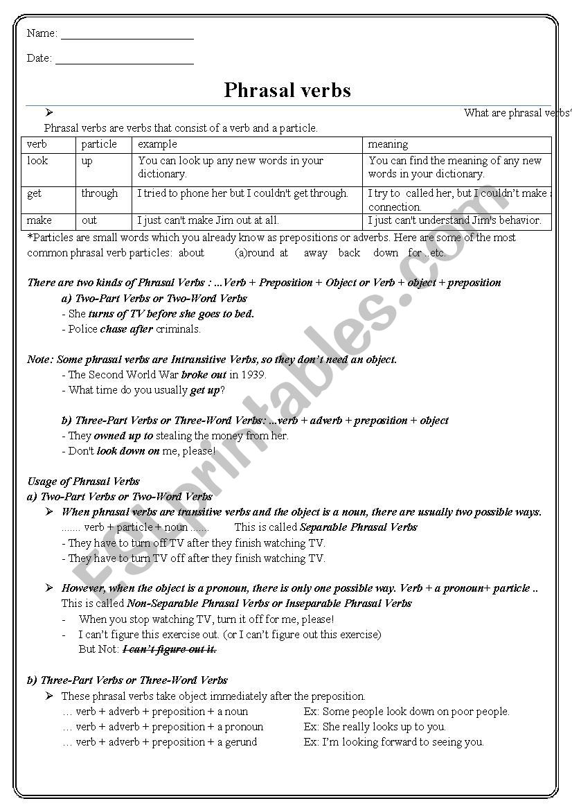 Phrasal Verbs worksheet