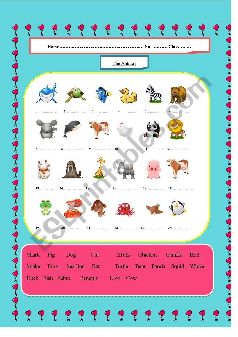 the animals worksheet