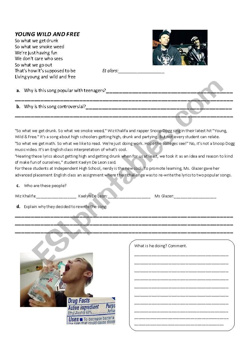 Young Wild and Free worksheet