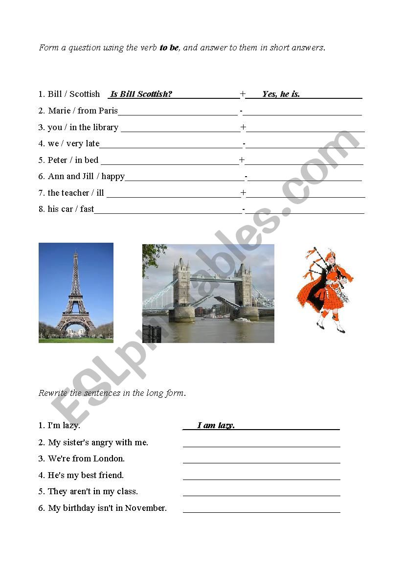 verb TO BE worksheet