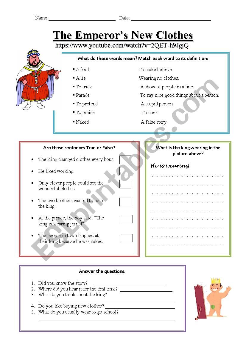 The Emperors New Clothes Wsh worksheet