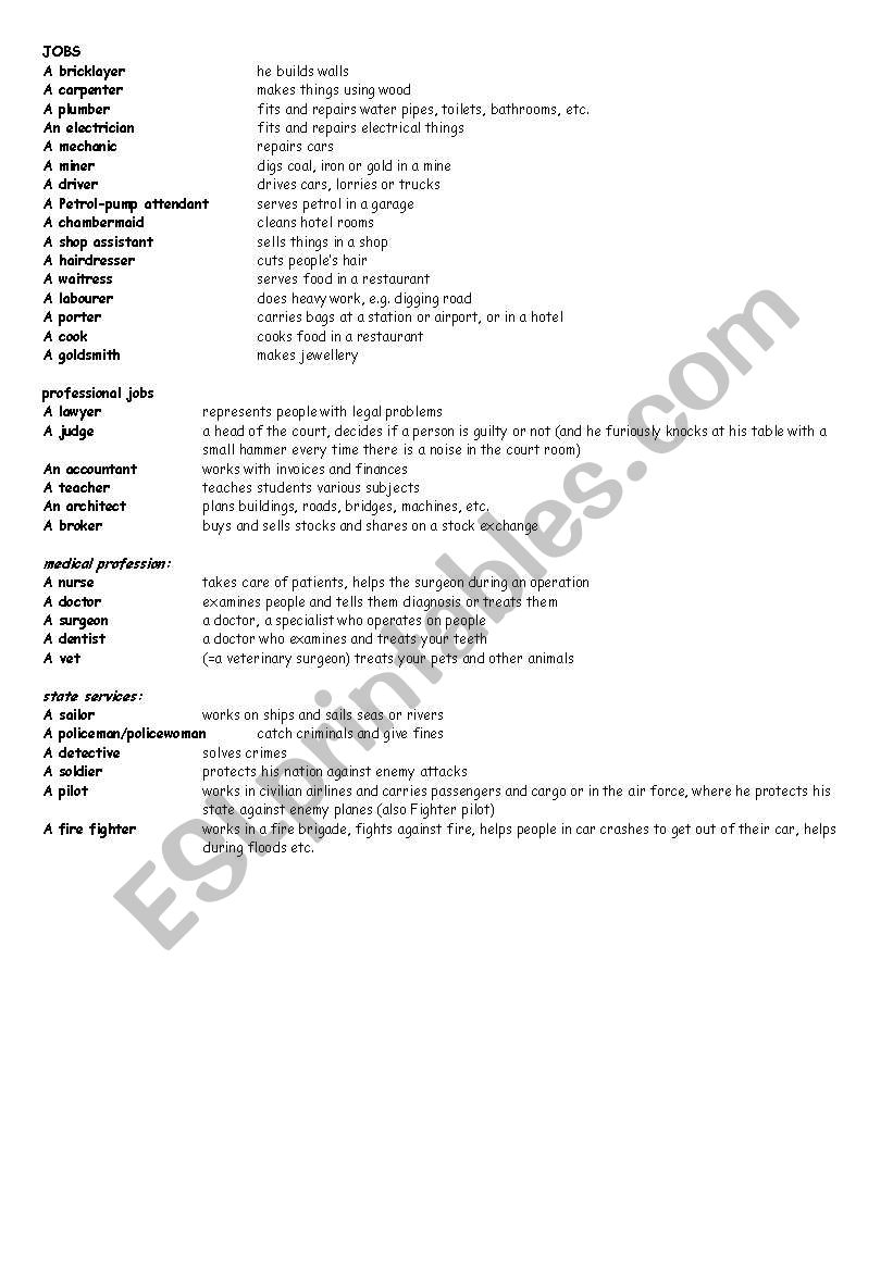 JOBS worksheet