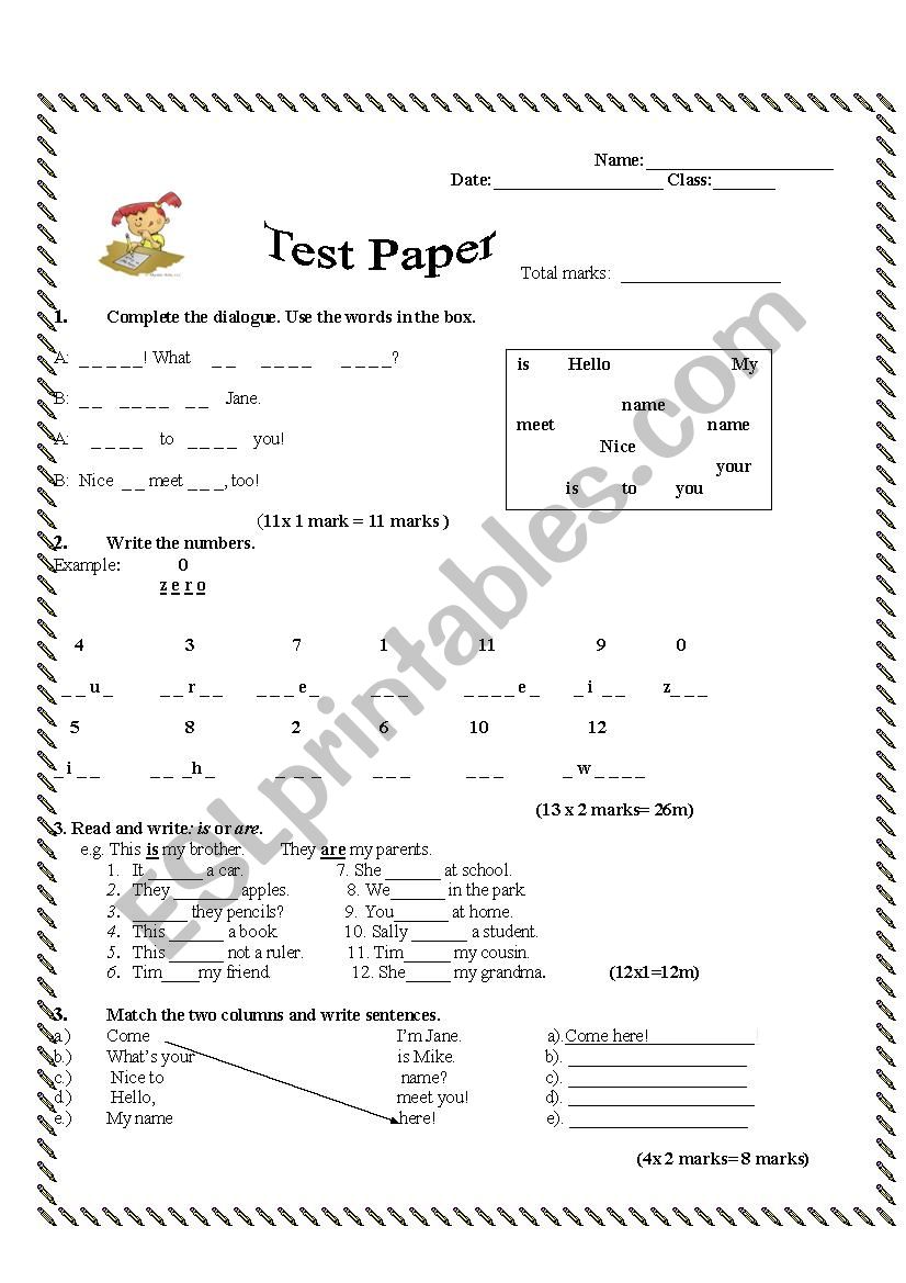 Test Paper for beginners worksheet