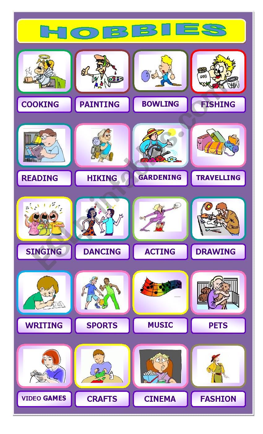 Hobbies pictionary worksheet