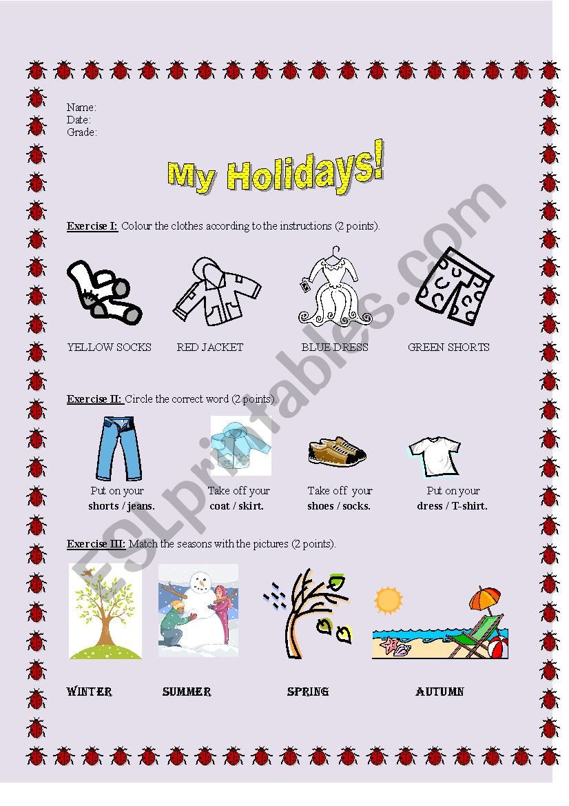 TEST PAPER (HOLIDAYS) worksheet