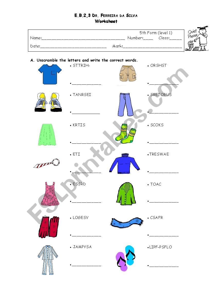 Clothes and Colours worksheet