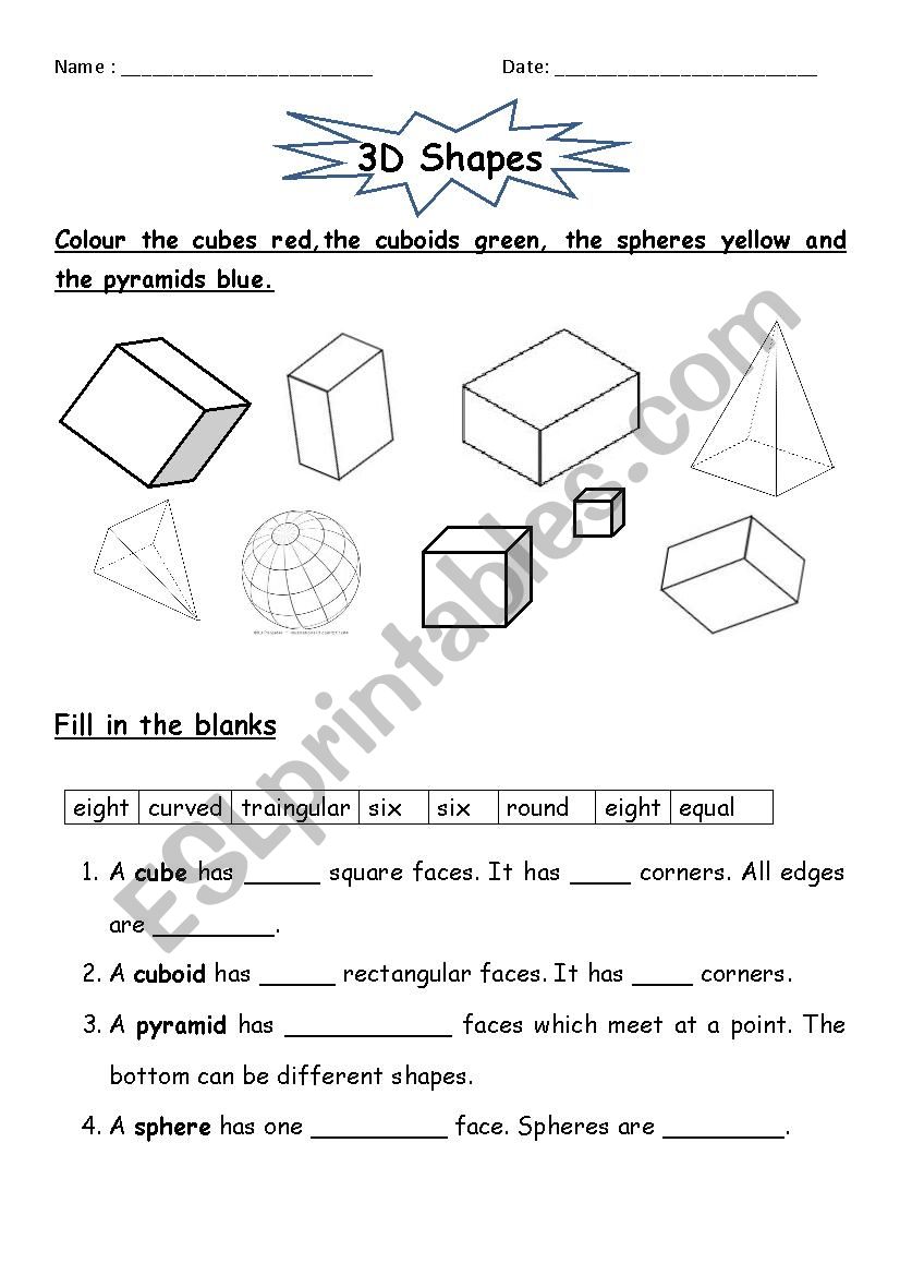 3D Shapes worksheet