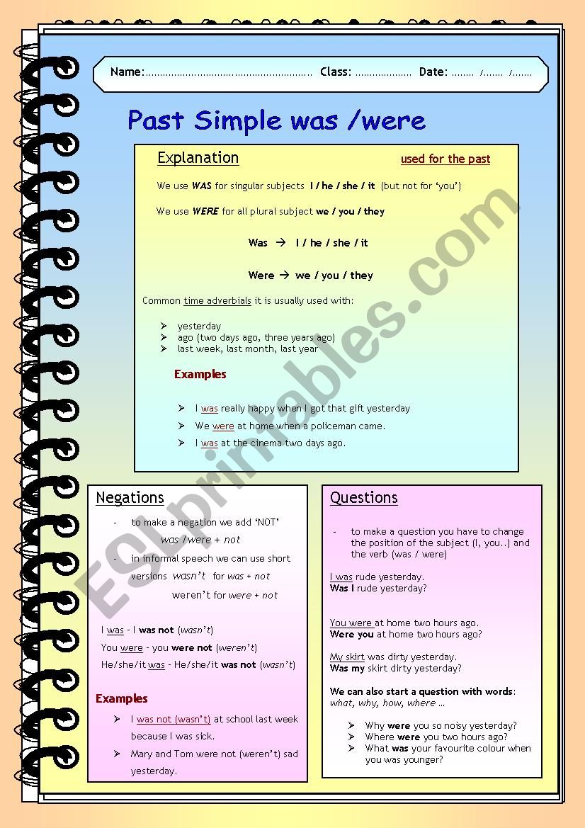 Past Simple was / were worksheet