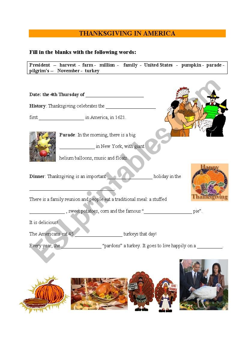 Thanksgiving tradition - Worksheet
