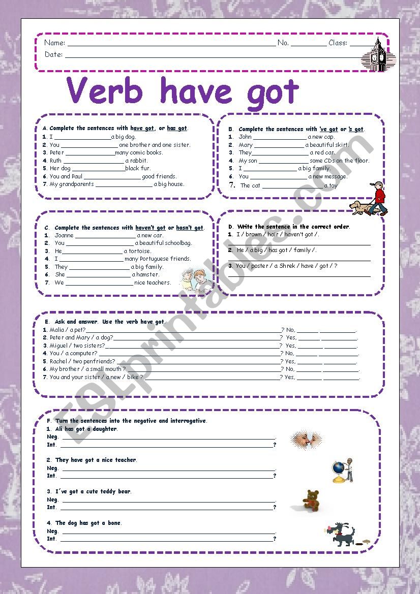 VERB HAVE GOT worksheet