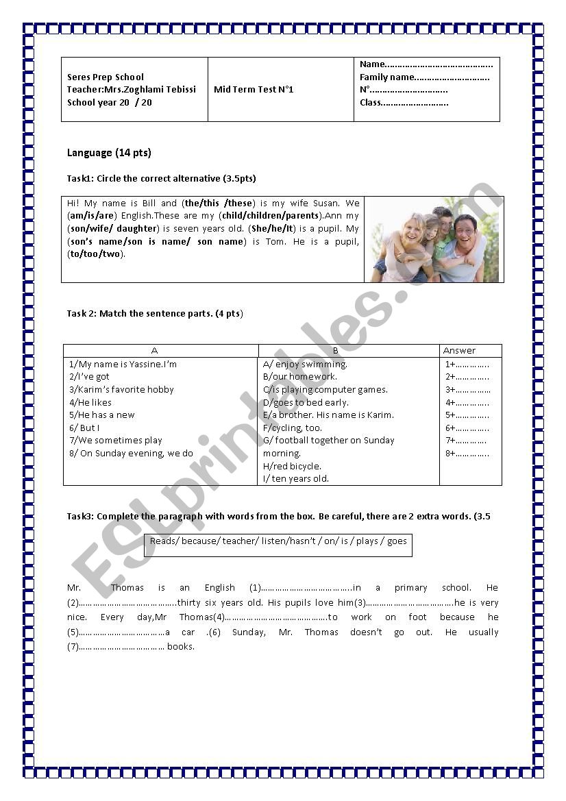  mid-term test n1 worksheet