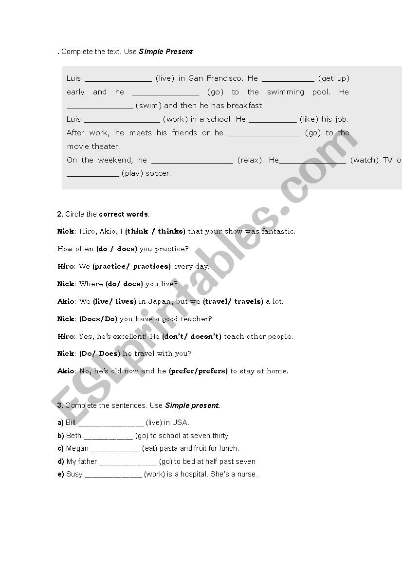 Reading activity worksheet