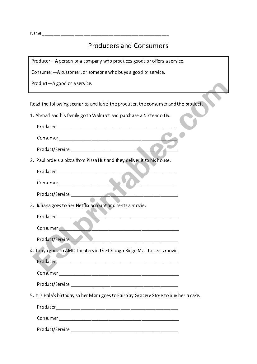 Workers and Consumers worksheet Workers and Consumers worksheet