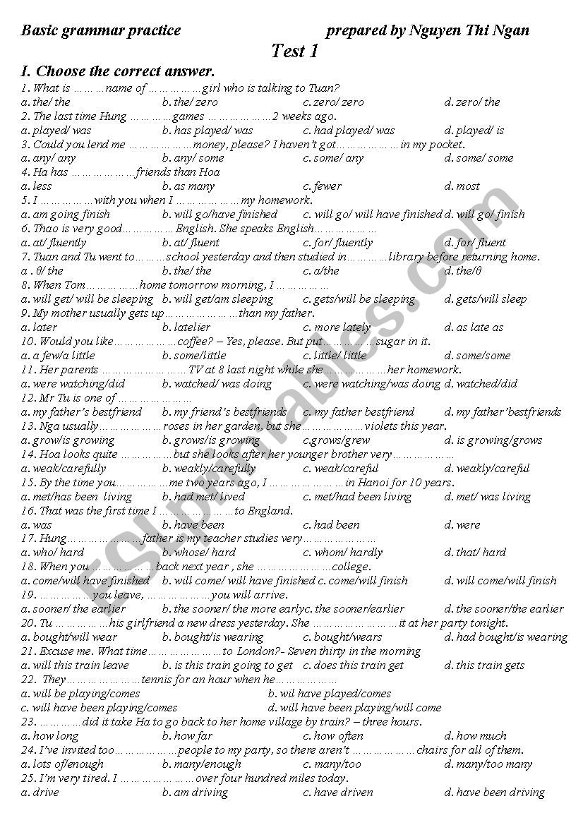 English test worksheet