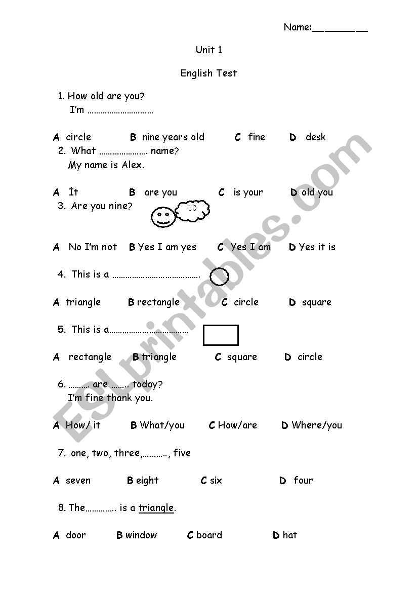 Unit 1 test My Birthday worksheet