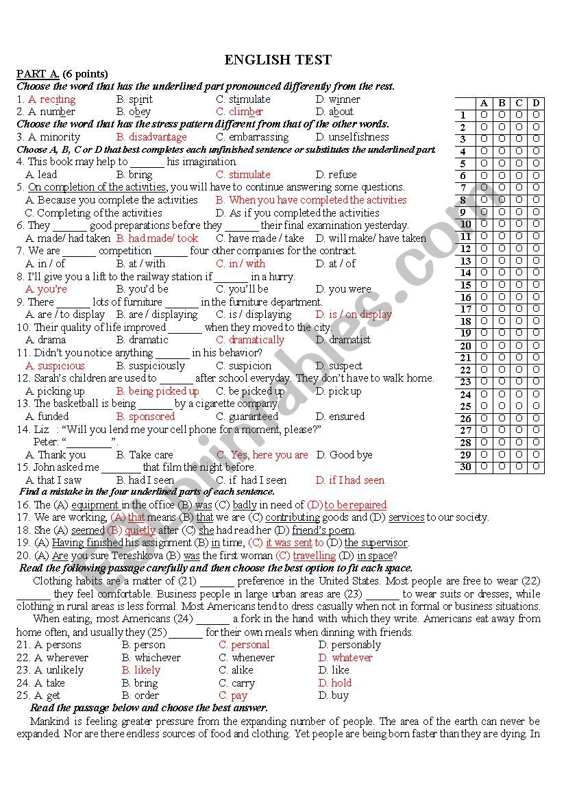 ENGLISH TEST worksheet