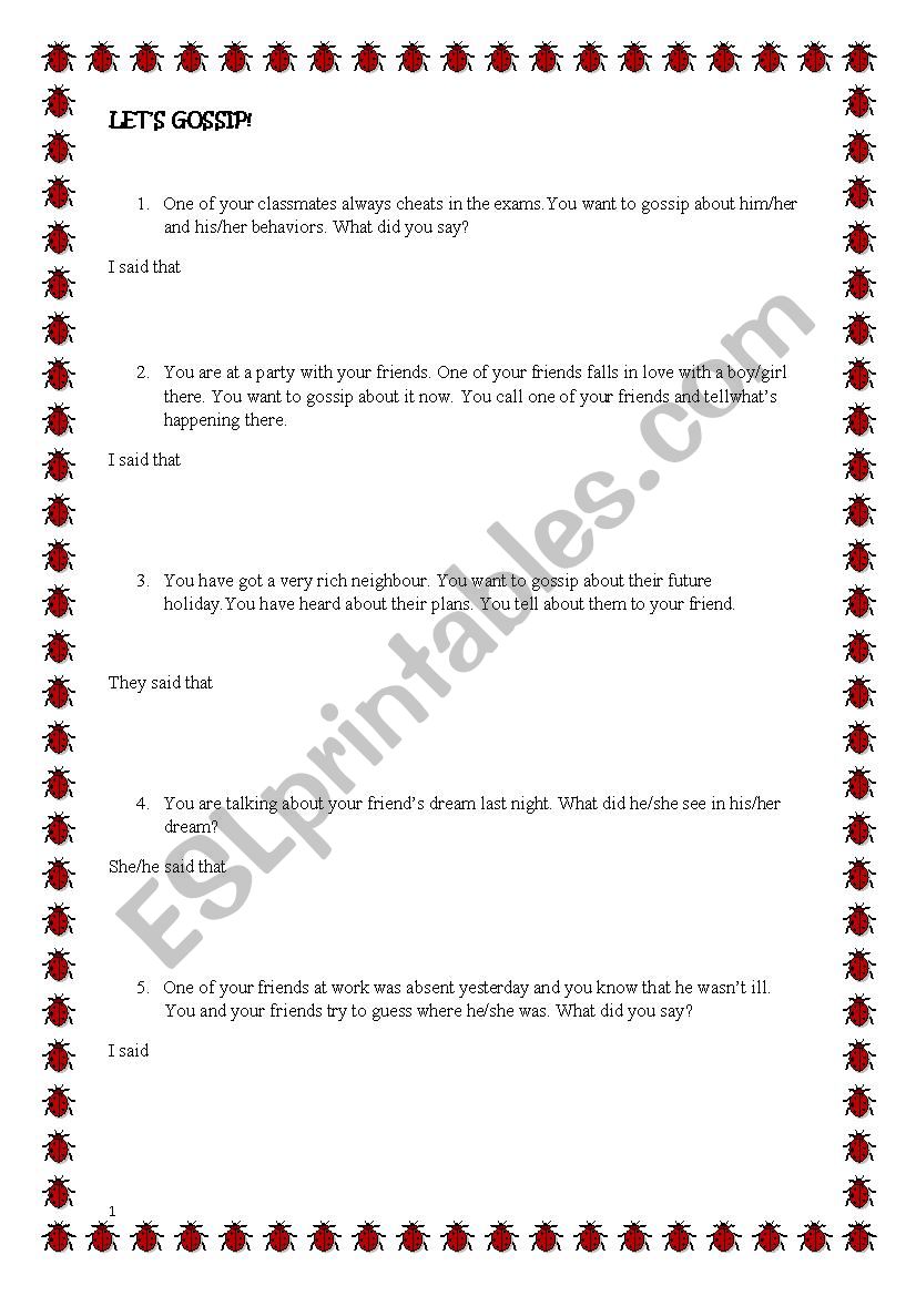 Reported Speech  worksheet