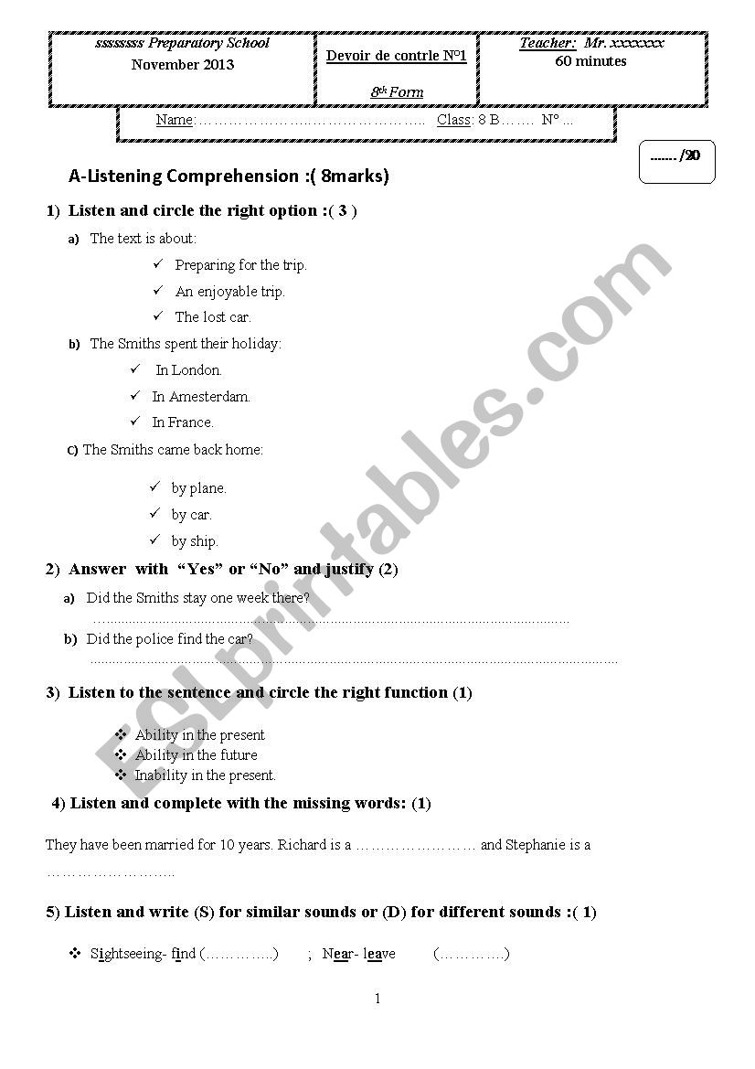 Mid Term test 1 8 form worksheet