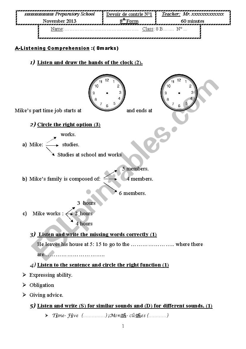 Mid Term test 1 8 form worksheet