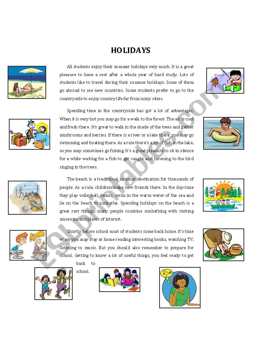 Summer Holidays worksheet