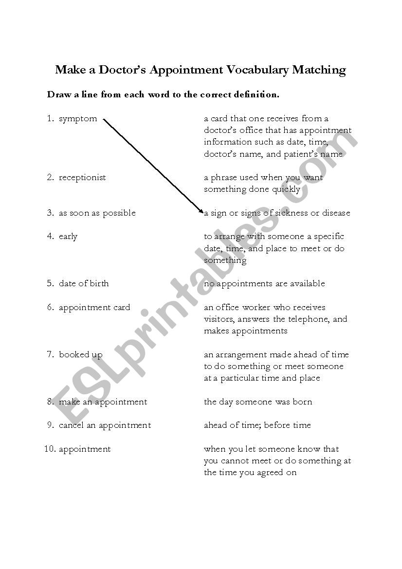 Matching Exercise For Making A Doctor s Appointment ESL Worksheet By matching-exercise-for-making-a-doctor-s-appointment-esl-worksheet-by