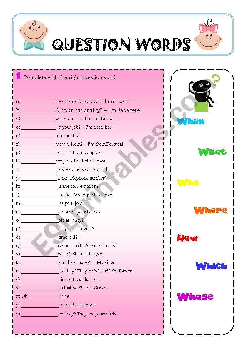 Question words worksheet