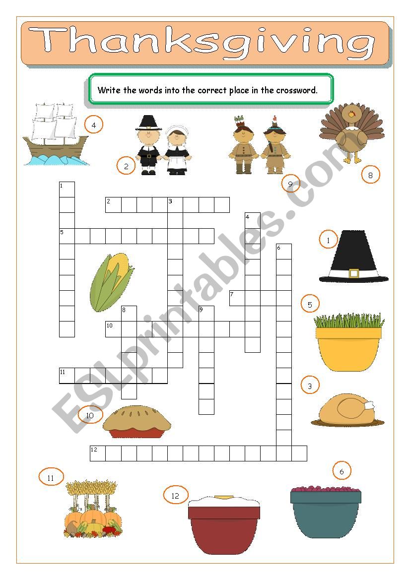 Thanksgiving Crossword worksheet