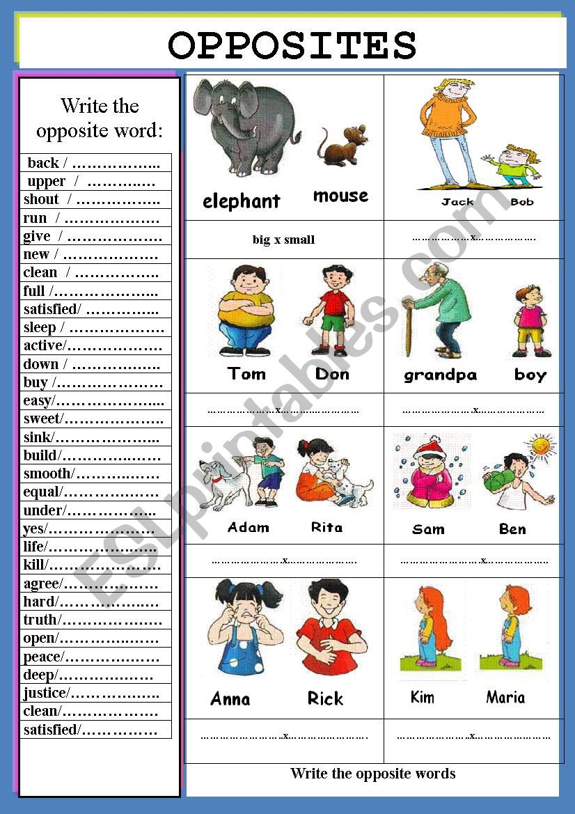 OPPOSITES worksheet