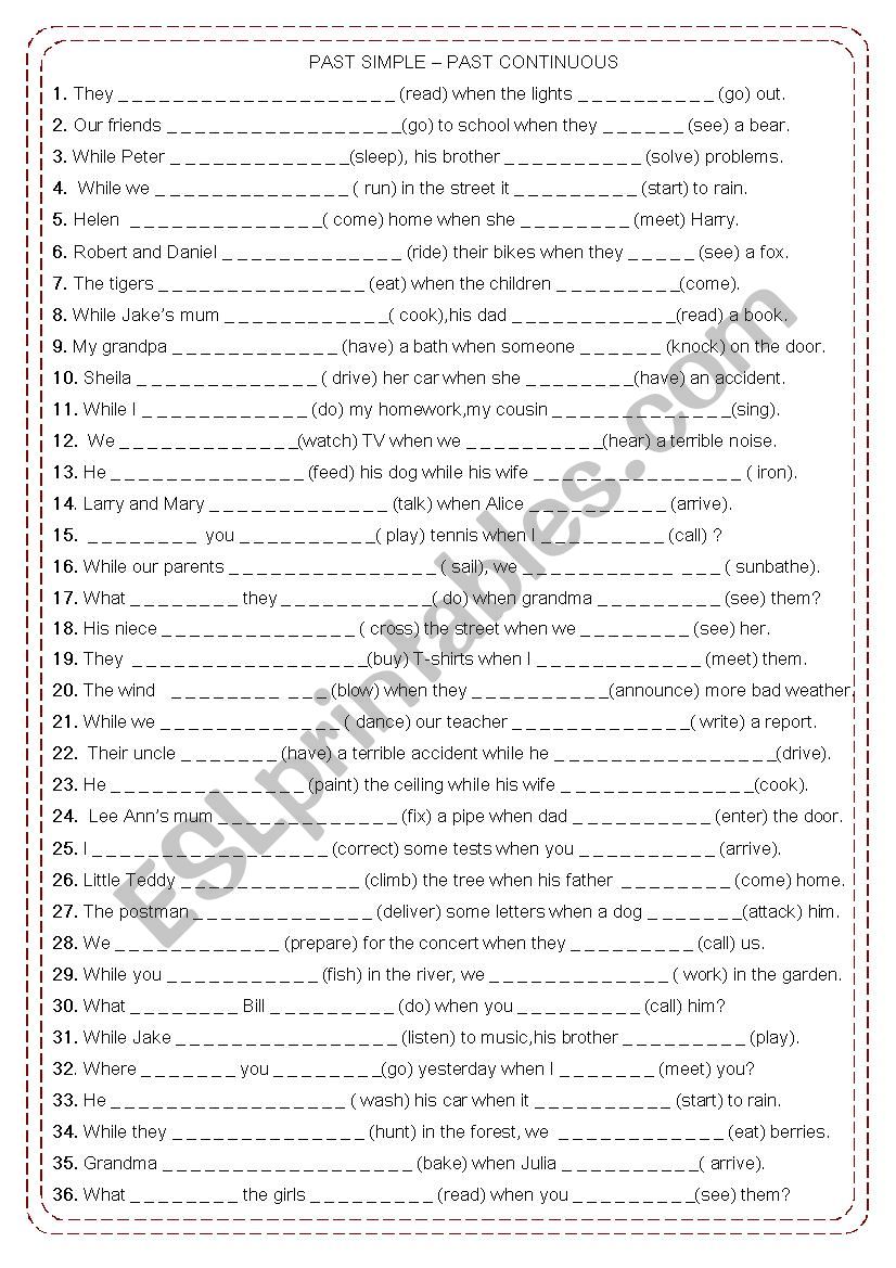 past simple past continuous worksheet