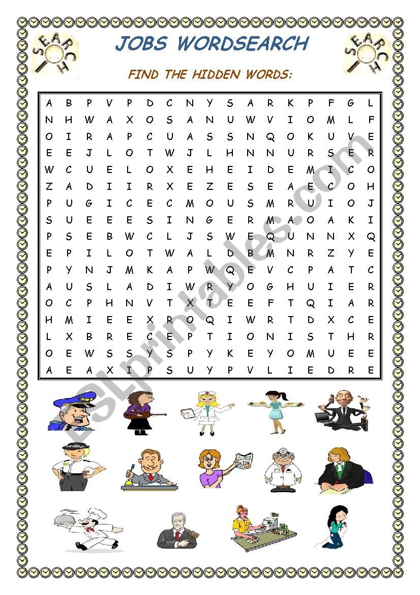 Jobs Wordsearch worksheet