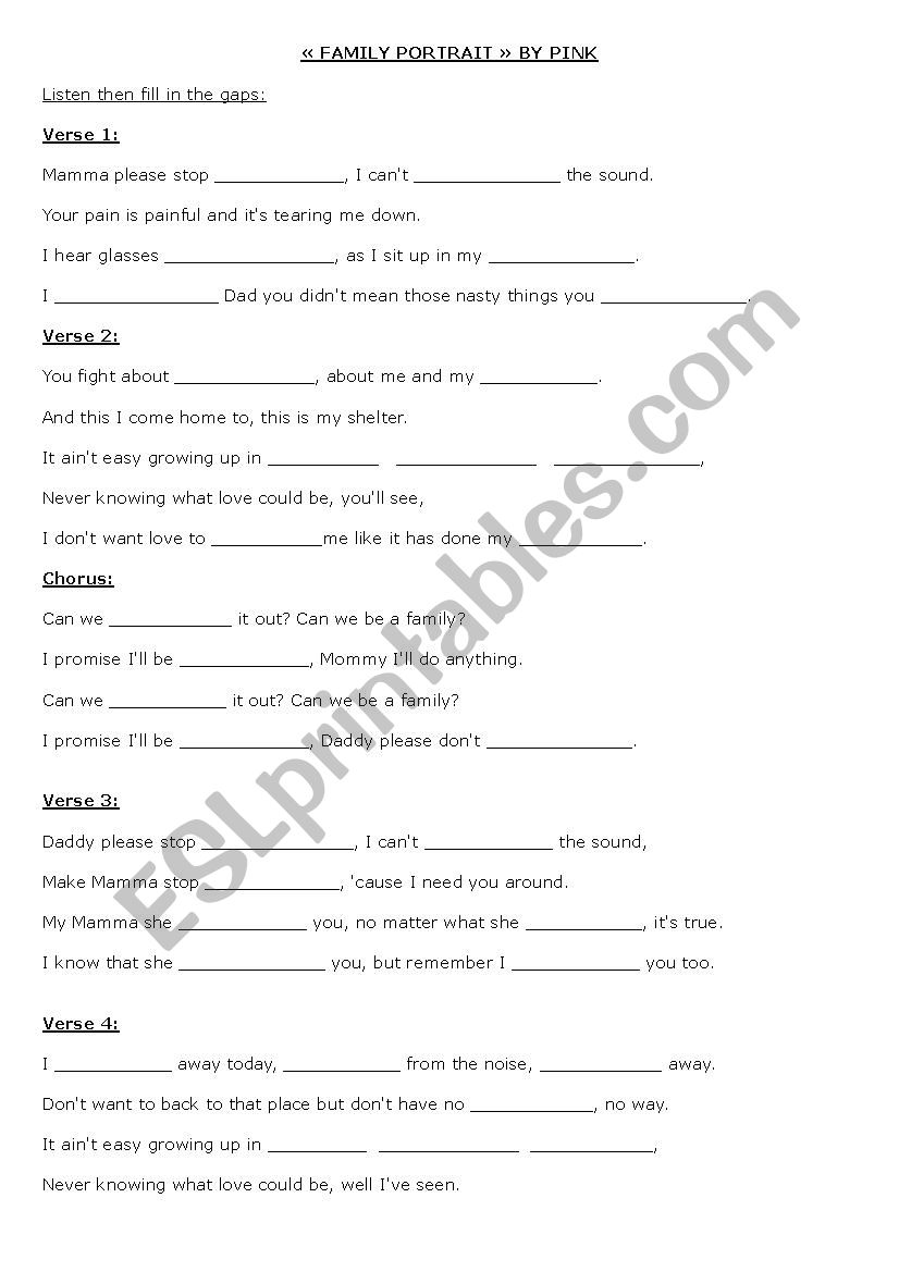 Family portrait by Pink worksheet