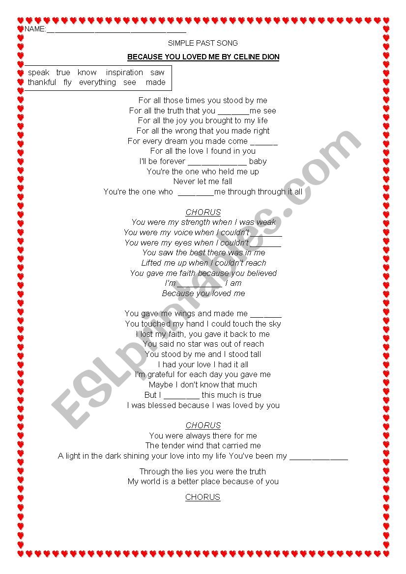 SIMPLE PAST SONG worksheet