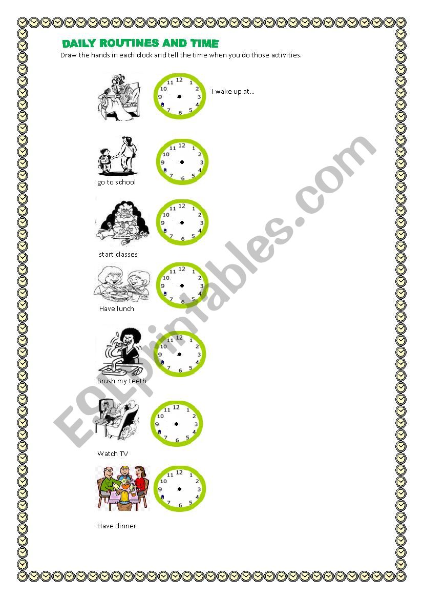 Daily routines and time worksheet