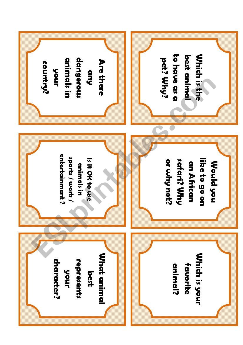 conversation cards animals worksheet