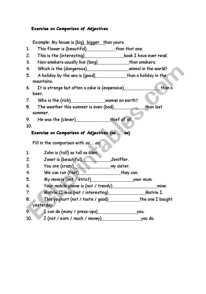 comparison of adjectives worksheet