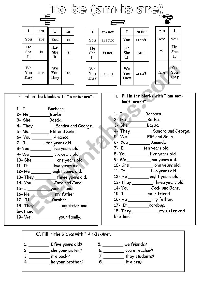 to be (am-is-are) worksheet