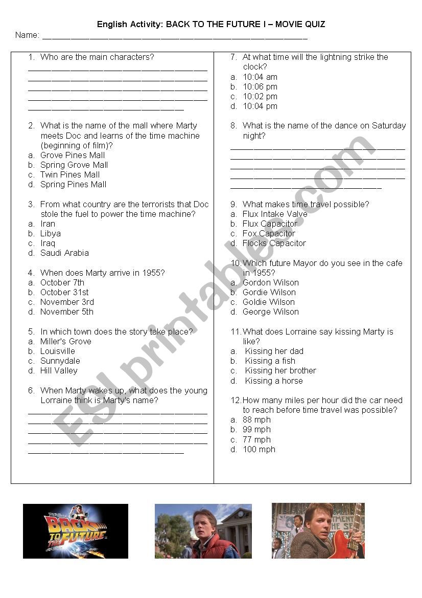 BACK TO THE FUTURE I worksheet