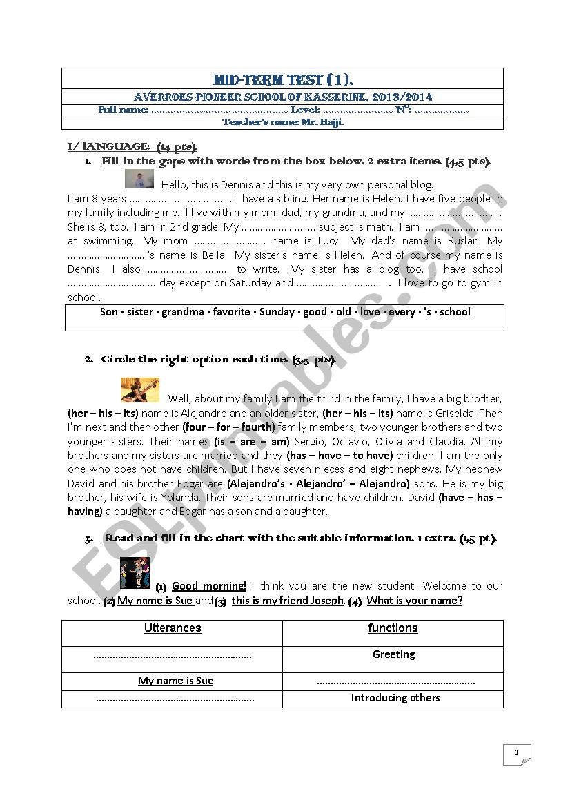 Mid-term test (1) for 7th formers