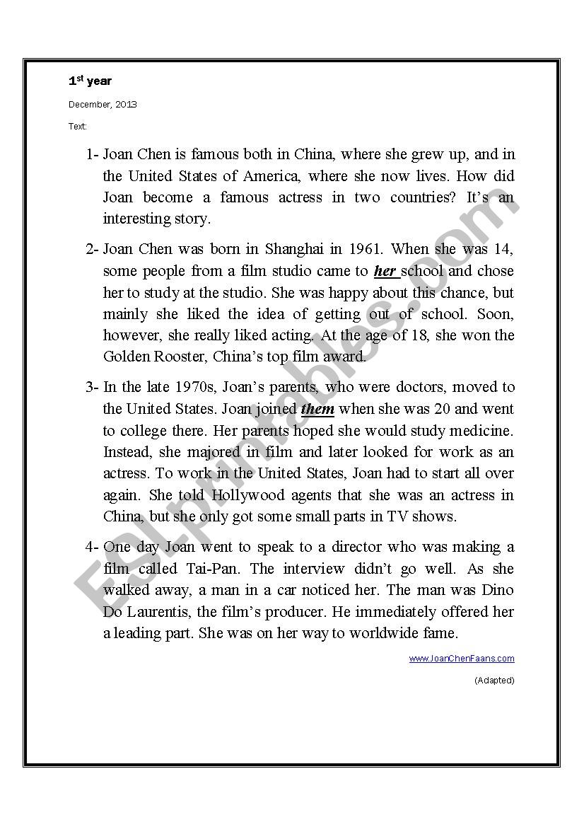End of term test n=°1 worksheet