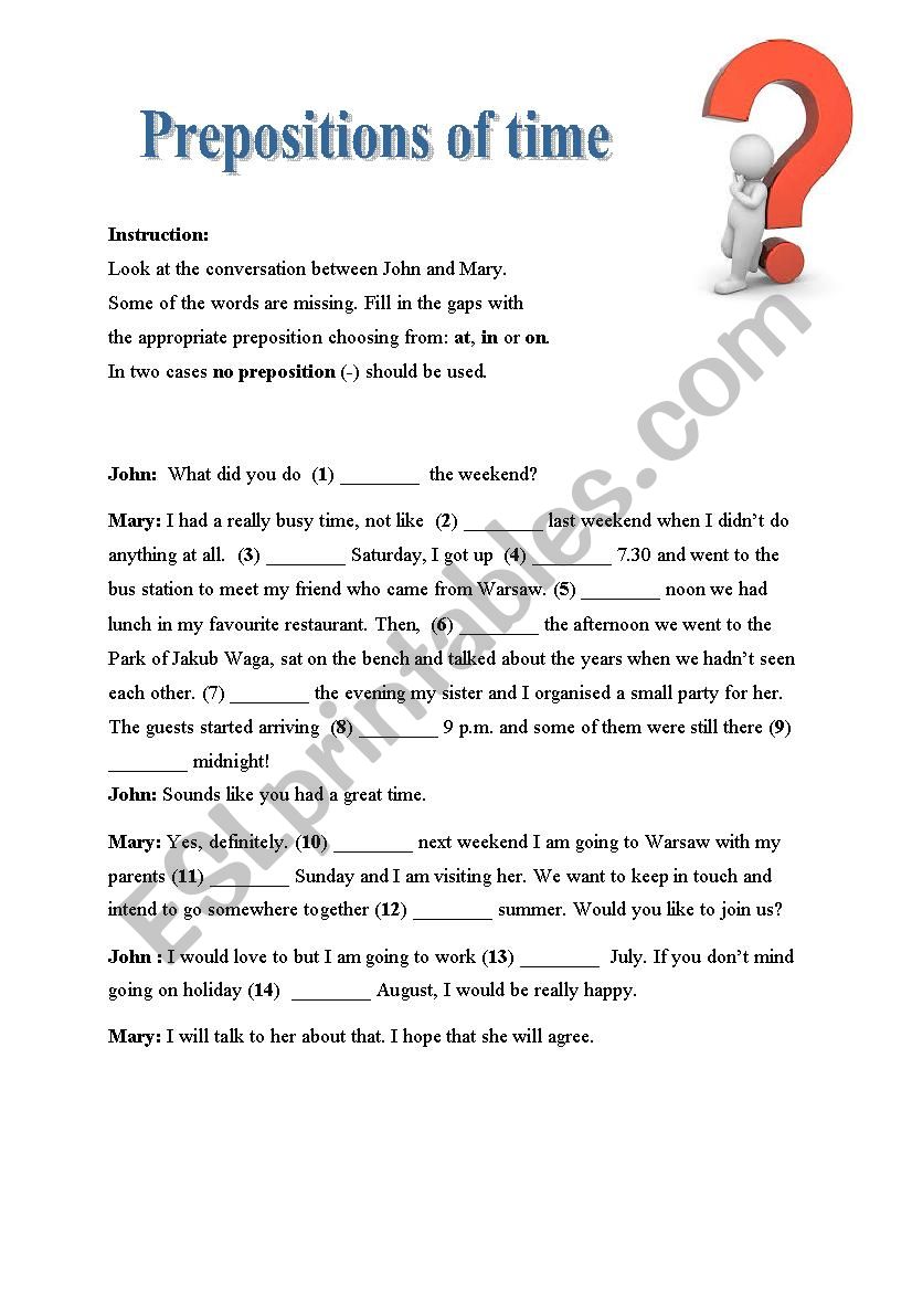 Prepositions of time worksheet