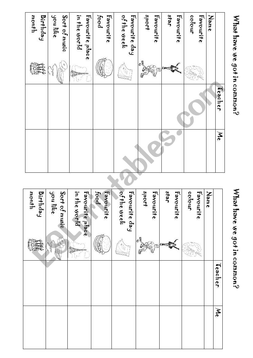 Getting to know each other worksheet