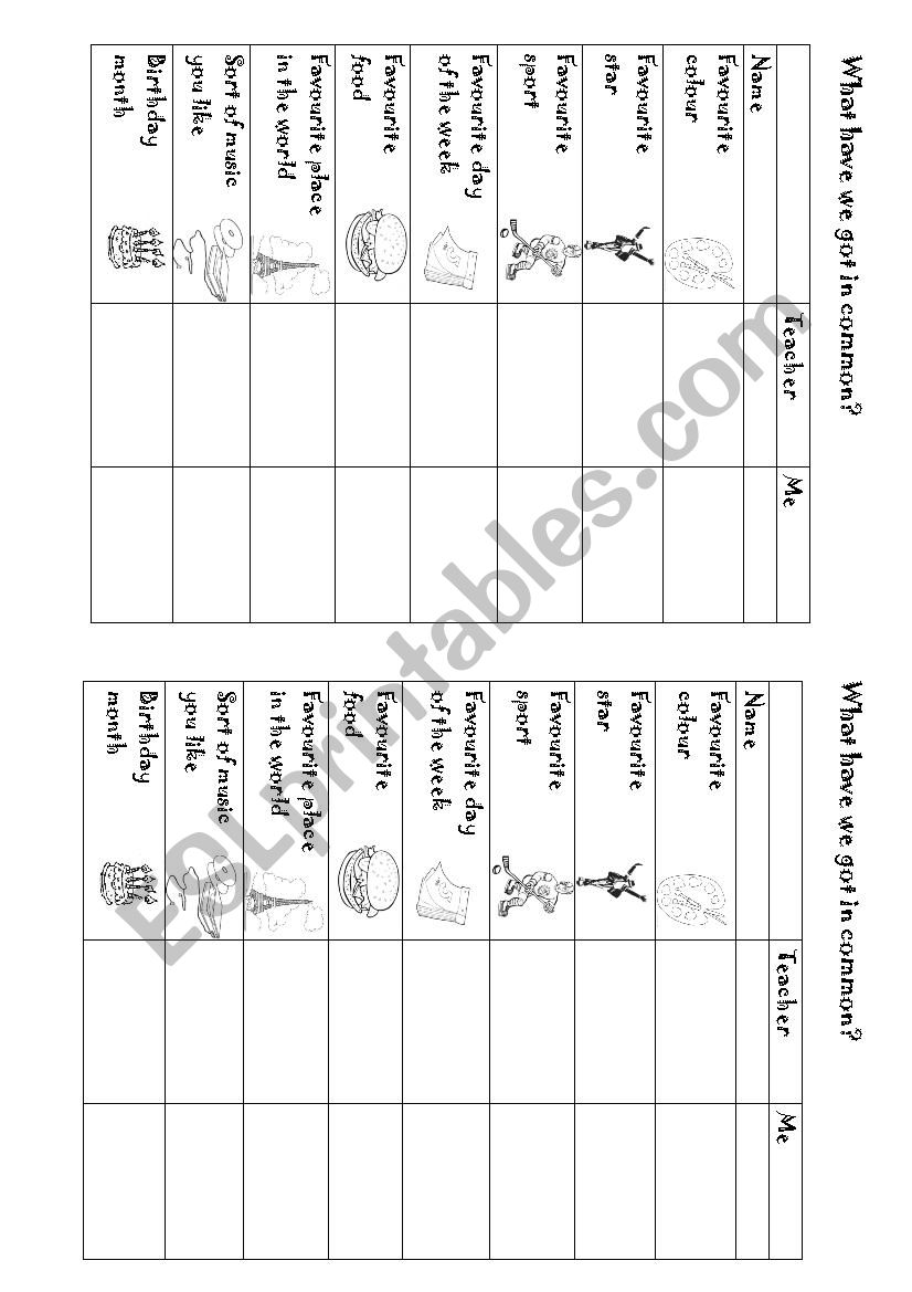 Getting to know each other worksheet