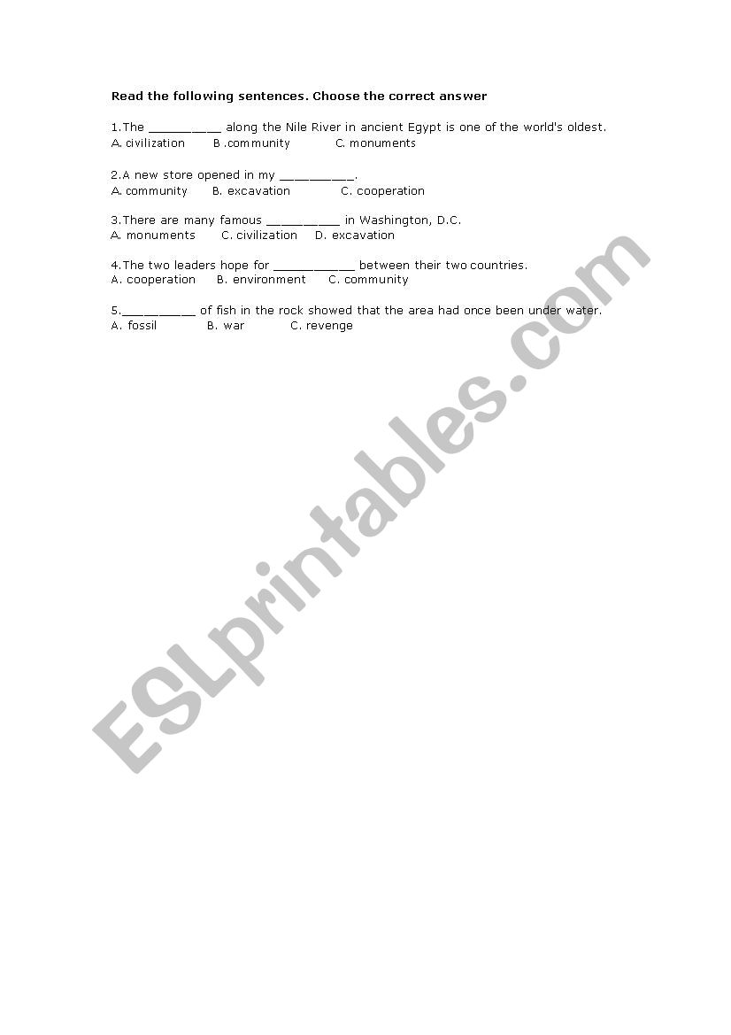 voab question worksheet