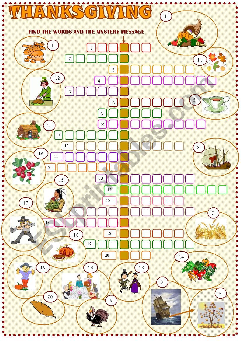 Thanksgiving:  crosswords worksheet