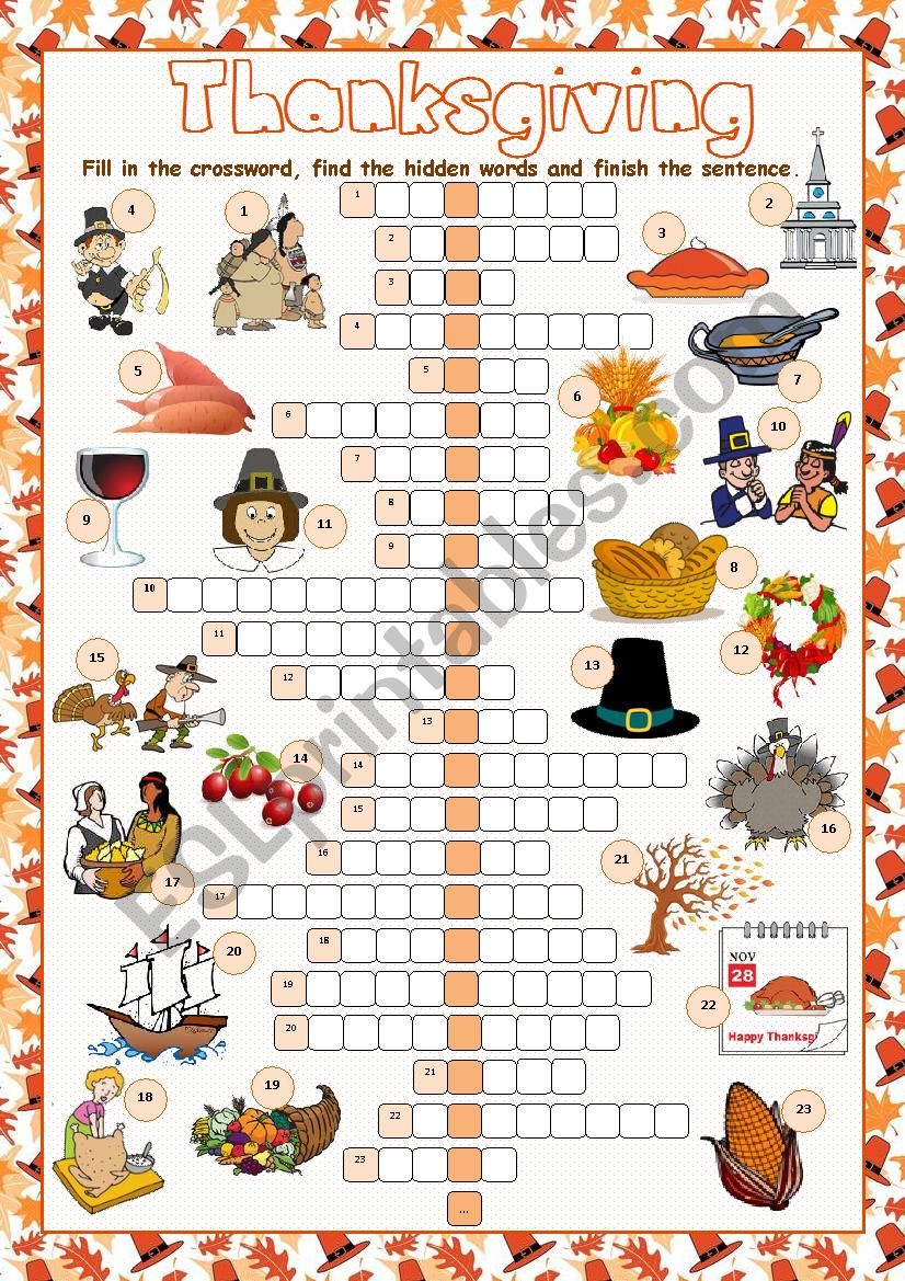 Thanksgiving Crossword Puzzle worksheet