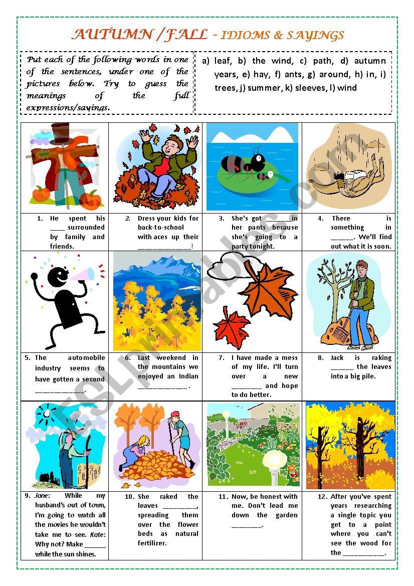 AUTUMN/FALL - IDIOMS & SAYINGS (with key)