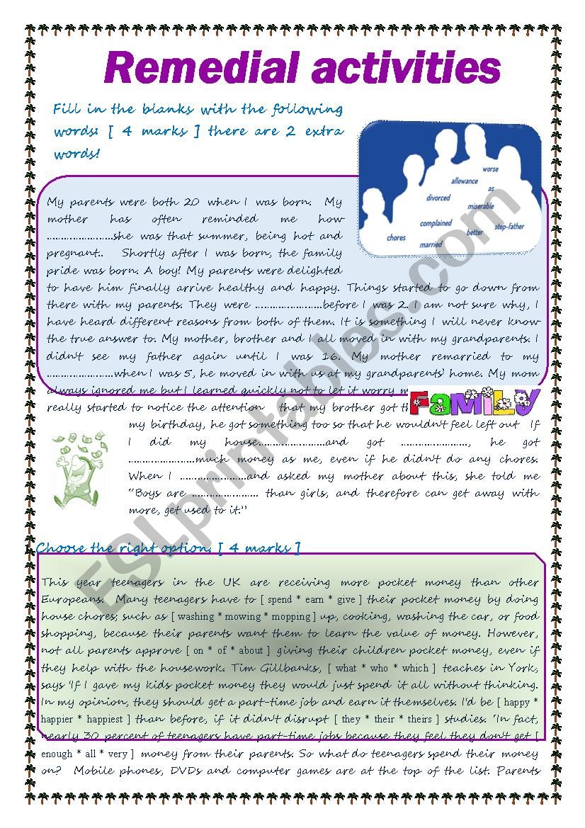 Remedial work worksheet