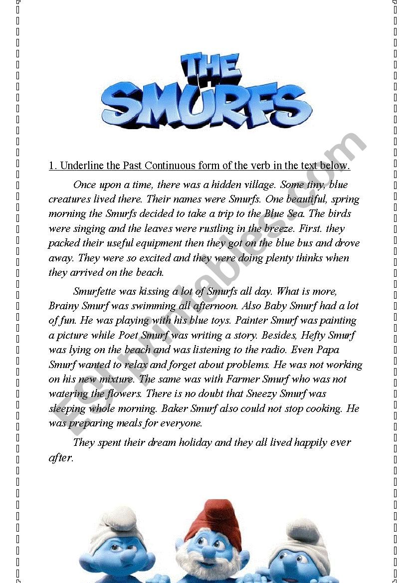 Past Continuous - The Smurfs worksheet