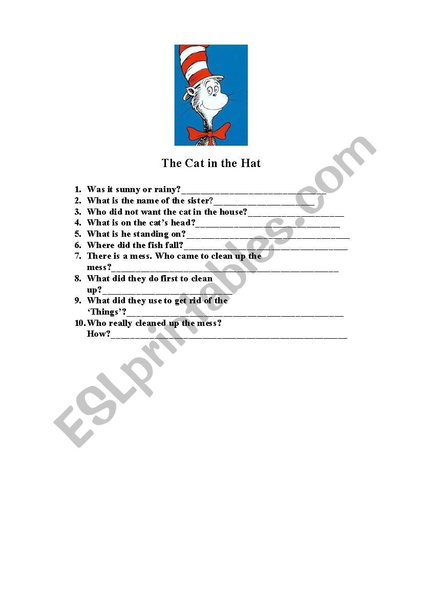 The Cat in the Hat  worksheet